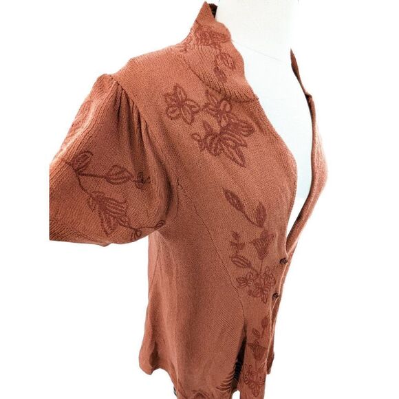 Monoreno Women Rust Brown Floral Embroidered Sweater Size Large - Picture 4 of 14